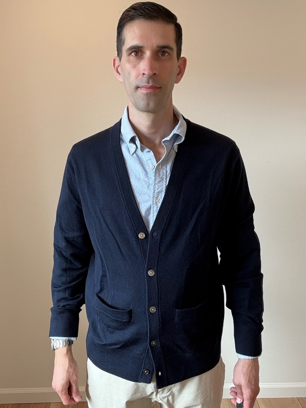 Brooks Brothers 100% Merino Wool Button Front Cardigan Sweater Navy M